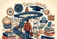 image inspired by blog post strategies for achieving a bachelor's degree in two years has been created. It visually represents the journey and determination needed to fast-track one's education through various strategic approaches.